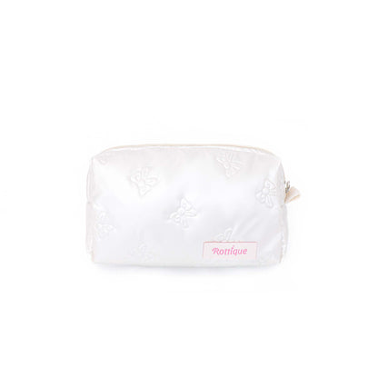 Mini Pufflet Bow Beauty Bag in cream bowknot quilted fabric