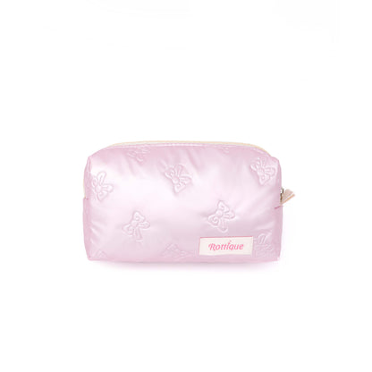 Mini Pufflet Bow Beauty Bag in pink bowknot quilted fabric