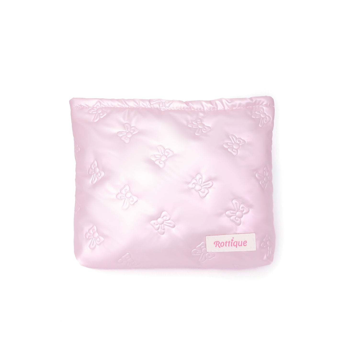 Stylish Pufflet Bow Beauty Bag in pink bowknot quilted fabric and compact size