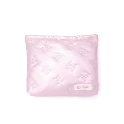 Stylish Pufflet Bow Beauty Bag in pink bowknot quilted fabric and compact size